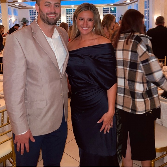 Significant Other Navy satin off the shoulder maxi gown - Picture 5 of 5